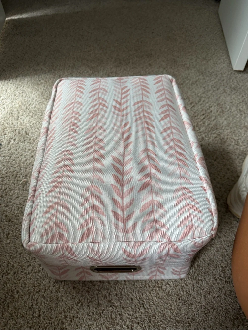 Pink Leaf Pattern Fabric Storage Bin - Home Accents